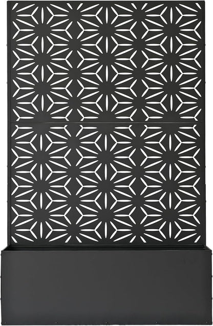 Oakland Living 6 ft. X 4 ft. Black Freestanding Metal Privacy Screen Room Divider with Flower Box