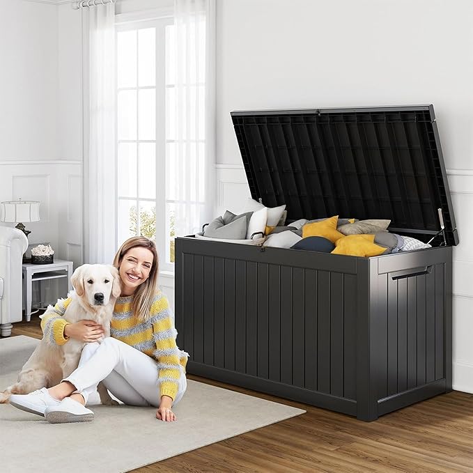 Deck Box 230 Gallon Black Resin Patio Storage Bench