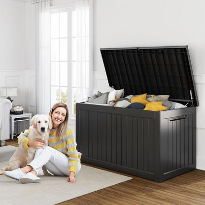 Deck Box 230 Gallon Black Resin Patio Storage Bench