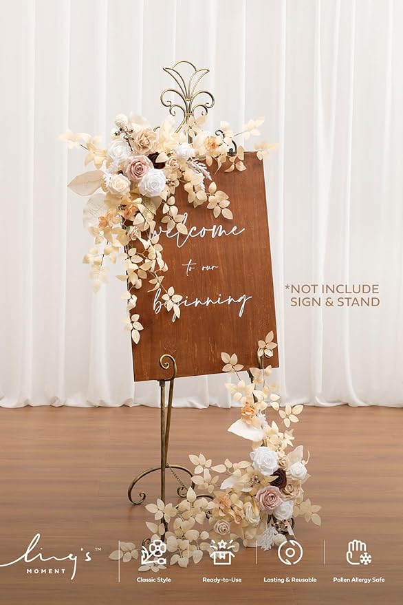 Artificial Floral Swag 2 Pack, White Beige Blush Silk Foam Welcome Sign