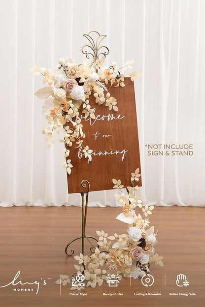 Artificial Floral Swag 2 Pack, White Beige Blush Silk Foam Welcome Sign