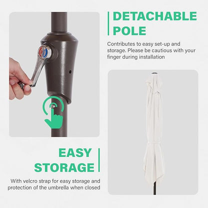 JEAREY 6.5x10 ft Rectangular Patio Umbrellas Rectangle Outdoor Umbrella with Push Button Tilt and Crank, Market Table Umbrella 6 Sturdy Ribs UV Protection for Poolside Garden Backyard Deck, Cream White