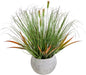 AlphaAcc 16.5" Fake Grass Plant Decorative Faux Greenery in Textured Gray Stripe Planter Lifelike Artificial Potted Plant for Modern Farmhouse Living Room Bedroom Kitchen Office Table Decor