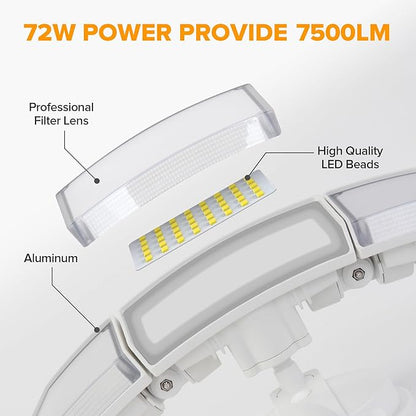 LUTEC 2 Pack 72W 7500LM LED Security Lights Motion Sensor Light Outdoor, 5000K Daylight, IP65 Waterproof, Dusk to Dawn, 3-Head Motion Detected Flood Light for Garage, Yard, Porch(White)