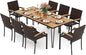 Tangkula 9 Piece Patio Dining Set, 79” Rectangular Outdoor Dining Table with Acacia Wood Top & Umbrella Hole, 8 Stackable Rattan Armchairs, for Backyard Garden Poolside