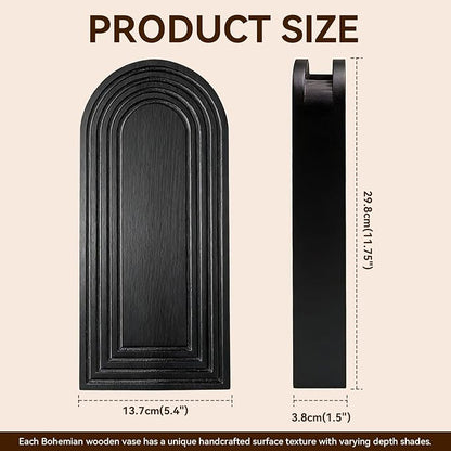 2 Pack Wooden Wall Vase Set, Boho Hanging Planter for Indoor Plants & Flowers, Wood Wall-Mounted Planters for Living Room, Modern Farmhouse Entryway or Bathroom, Rustic Art for Home (Black)