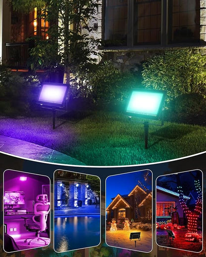 T-SUN Christmas Led Flood Light 60W, Outdoor Waterproof Color Changing Uplight for Stage Landscape Party, RGBW Dimmable Smart Floodlights 16 Million Colors&Timing& Music Sync, US Plug (4 Pack)