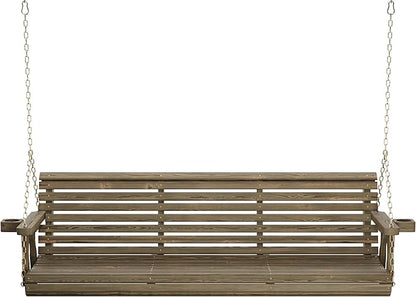 Amish Casual 6 Foot Roll Back Porch Swing with Cup Holders in Dark Walnut Stain - Amish Made in The USA from Treated Pine Heavy Duty 700 Lb. Weight Capacity