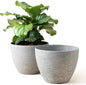 LA JOLIE MUSE Flower Pots Outdoor Garden Planters, Indoor Plant Pots with Drainage Holes, Plastic, Marble Pattern Grey, Set 2 (11.3 + 11.3 Inch)
