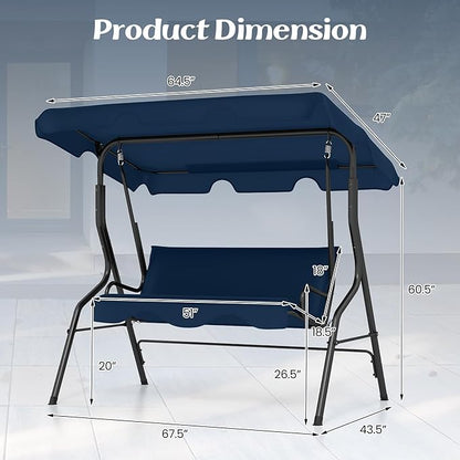 Tangkula 3 Person Porch Swing, Patio with Removable Cushion & Powder-Coated Steel Frame, Outdoor Swing with Canopy for Porch, Backyard, Garden, Balcony(Navy)