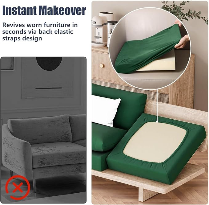 Cushion Covers in Dark Green, 8 Pack Stretch Fit Outdoor Use