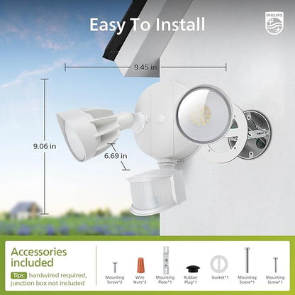 Philips 44W 4200 lm LED Security Light Outdoor w/PIR Motion Sensor, 5000K Daylight Flood Light, Waterproof, Dusk to Dawn, 2 Heads, 4 Modes(2 Packs)