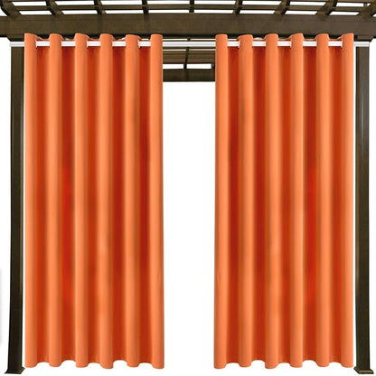 Waterproof Outdoor Curtain W84 x L120 - Grommet Top Sunlight Blocking Window Treatment Drapes Blackout Curtains for Home Bedroom Living Room Patio Pergola Cabana Gazebo (Orange, 2 Panels)