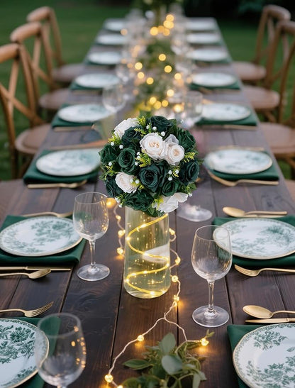 Artificial Flower Balls, Silk Rose Centerpieces in Green and Ivory
