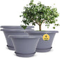 Quarut 12 Inch Large Planter Pot for Plants Indoor Outdoor, 4 Pack Plastic Flower Pots with Drainage Hole & Tray, Modern Decorative Garden Pot with Saucer, Plant Container for House Grey