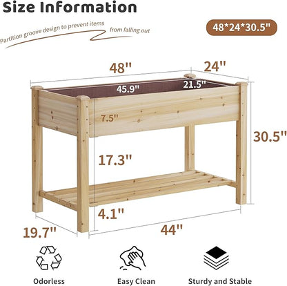 FILWH Raised Garden Bed with Legs Elevated Wooden Planter Box Stand Large Planter Stand Box for Fruits Vegetables Flowers with Divider with Bag - 48 * 24 * 30.5IN