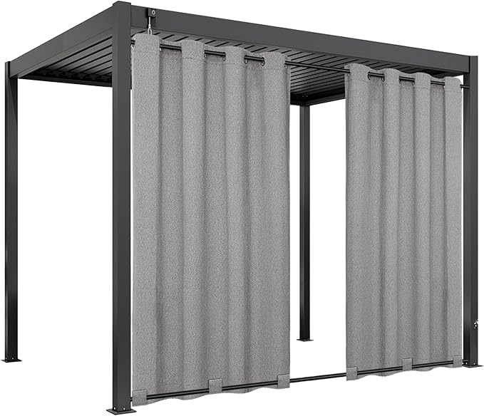 Easy-Going Linen Look Outdoor Curtains Waterproof Windproof Porch Curtains, Soft Thicken Outdoor Privacy Curtains for Patio, Gazebo, Grommet Top and Tab Bottom Drape, 1 Panel, 54x108 inch, Grey