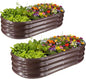 GOOZOO 2PC Galvanized Planter Raised Garden Bed, 4x2x1ft Raised Garden Bed Kit for Gardening Outdoor, Oval Metal Land Planter Box for Vegetables, Fruits, Flowers（Brown）