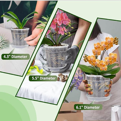 Orchid Pot with Saucers, 6 Packs of 5.5" Orchid Pots with Holes, Orchid Pots for Repotting, Plastic Orchid Planter for Indoor Outdoor Plants (6 Packs, 5.5" with Saucers)