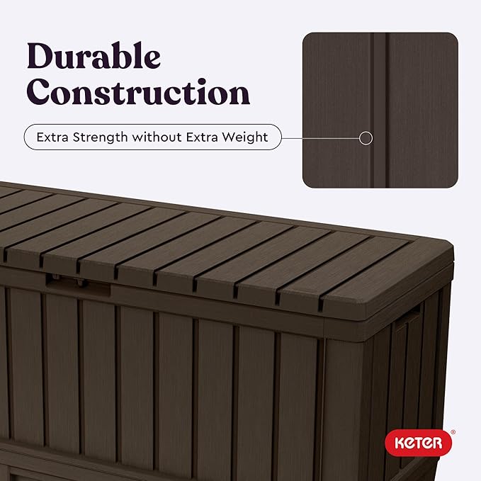 Deck Box 92 Gallon Lockable Resin Outdoor Storage Brown