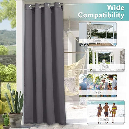 NICETOWN Outdoor Curtains for Patio W100 x L108 inch 2 Pieces, Sun Blocking Screen Shades 100% Privacy for Porch, Pergola, Lanai, Outside Deck, Weatherproof Blinds for All Season, Grey