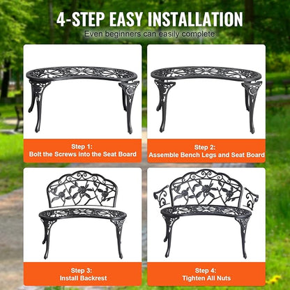 VEVOR 480 lbs Load Capacity, 38.8 inches Metal, Outdoor Backrest and Armrests, Patio Bench for Garden, Park, Yard, Front Porch, Black