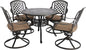 5-Piece Cast Aluminum Outdoor Patio Dining Set, All Weather Cast Aluminum Outdoor Furniture Dining Set for Patio, Balcony, Garden, Backyard w/4 Swivel Chairs & Cushions, 2.0" Umbrella Hole