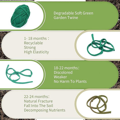 Decoroca Degradable Soft Green Garden Twine - 98FT Environmentally Smart Plant Ties, Stretchable Plant Wire, Multi-use Craft String (2 Pack)