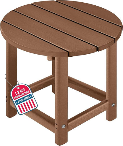LZRS Round Adirondack Patio Side Table End Table, Outdoor Side Tables for Patio, Backyard,Pool, Indoor Companion, Easy Maintenance & Weather Resistant(Brown)
