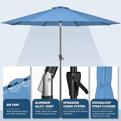 Tempera Patio Market Outdoor Table Umbrella with Auto Tilt and Crank, Large Sun Umbrella with Sturdy Pole & Fade Resistant Canopy, Easy to Set