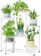 iDavosic.ly 6 Tier Large Plant Stand Indoor with 10 Inch Wide Tray, Tiered Corner Metal Outdoor Flower Display Holder Shelf, Folding Tall Rack for Patio Porch Living Room, White