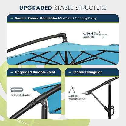 wikiwiki 10ft Patio Umbrella with Base Included, Outdoor Offset Cantilever Umbrella with Sandbag Base for Backyard, Garden and Pool, Easy to Tilt and Crank, Sky Blue