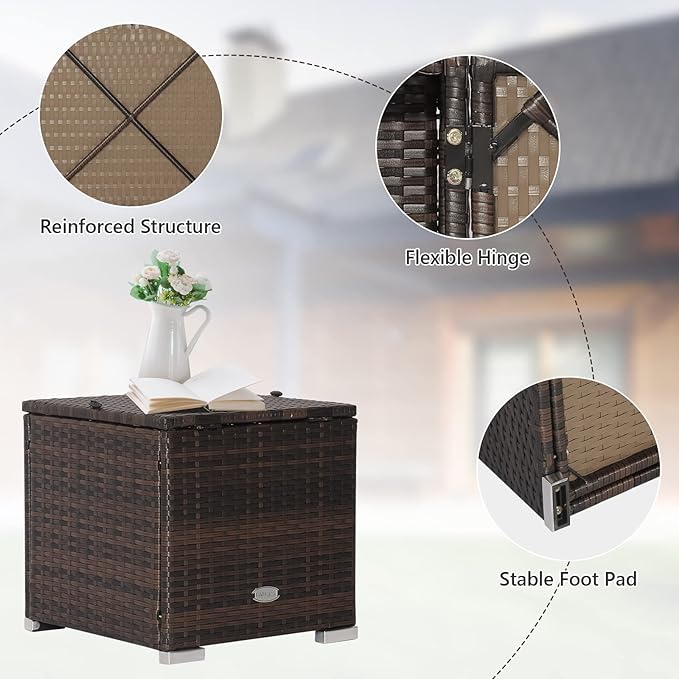 Tangkula 2 Pieces Patio Ottomans, Patiojoy Hand-Woven PE Rattan Side Table with Removable Cushion & Hidden Storage Space, Multifunctional Storage Box, Seats for Patio, Backyard, Poolside (Grey)