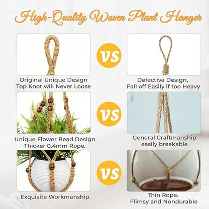 35 Inch Macrame Plant Hanger, Large for up to 15 Inch Pot Extra Long Hanging Planter Holder Basket with Wood Beads for Indoor Outdoor Home Decor (Brown, 2-Pack)