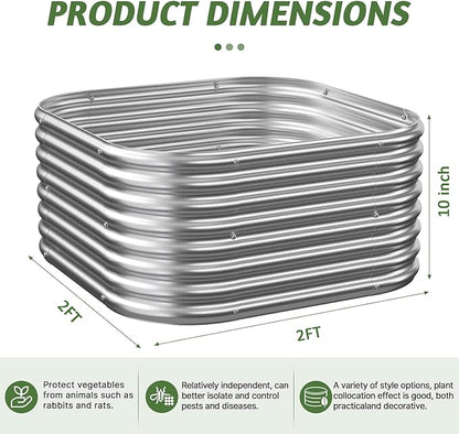 4 Pack 2x2FT Corrugated Galvanized Steel Raised Garden Bed Outdoor, Metal Above Ground Garden Bed for Vegetables and Flowers, Raised Beds for Gardening-2x2FTx10Inch