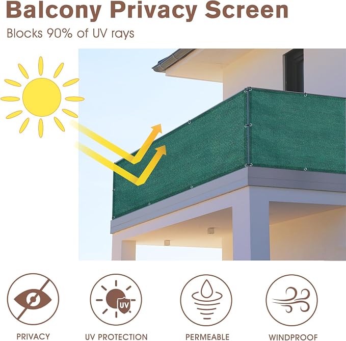 SUNNY GUARD Customized 3'x26' Dark Green Balcony Privacy Screen, 91% Shade - Image 2