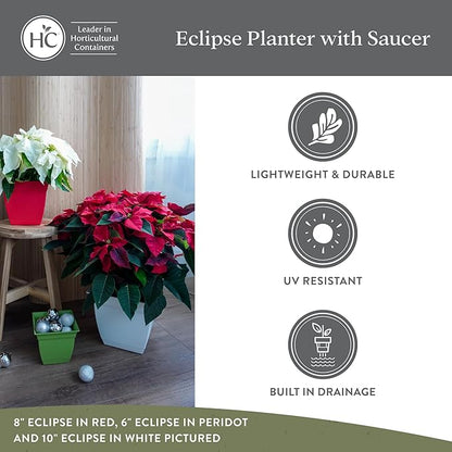 The HC Companies Eclipse Square Plastic Planter w/ Attached Saucer - Outdoor & Indoor Plant Pot with Drainage Holes - Lightweight, UV-Resistant Plastic Pots For Plants (12" Clay, Pack of 1)