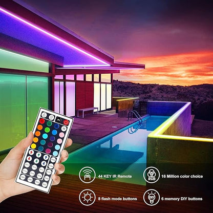 DAYBETTER Waterproof Led Lights for Bedroom, 32.8ft (2 Rolls of 16.4ft) Led Strip Lights, 300 LEDs Color Changing RGB 44 Keys Remote Controller, 12v for Outdoor Room Home Party Christmas Decoration