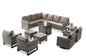 Patio Sectional Furniture Set with Fire Pit Table: 10 Pieces Wicker Patio Conversation Set with L Shaped Sofa, Outdoor Swivel Glider Rocker, Rattan Club Chairs, Ottomans, Removable Cushions Grey