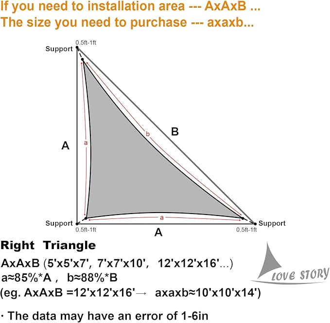 LOVE STORY Custom Size 10'x14'x17.2' Sand Sun Shade Sail Right Triangle Sunhsade Fabric Awning Canopy for Patio Backyard Carport Pergola (Customized)