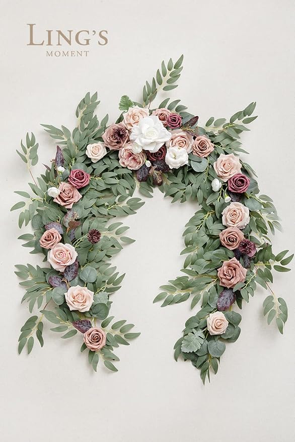 Artificial Flower Garland in Dusty Rose and Mauve, 72-Inch Silk Eucalyptus