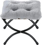 15" Foldable Foot Stool Ottoman with Metal Frame - Washable Faux Fur Grey Upholstered Indoor/Outdoor Footrest for Living Room, Bedroom, Patio - Space-Saving Compact Design