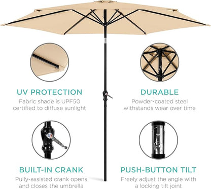 Best Choice Products 10ft Outdoor Table Compatible Steel Polyester Market Patio Umbrella w/Crank and Easy Push Button Tilt