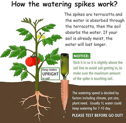 Plant Watering Devices 4 Pack Terracotta Vacation Plant Waterer Wine Bottle Watering Stakes Slow Release Plant Watering Spikes Perfect Self Watering Devices for Indoor Outdoor Plants (4)