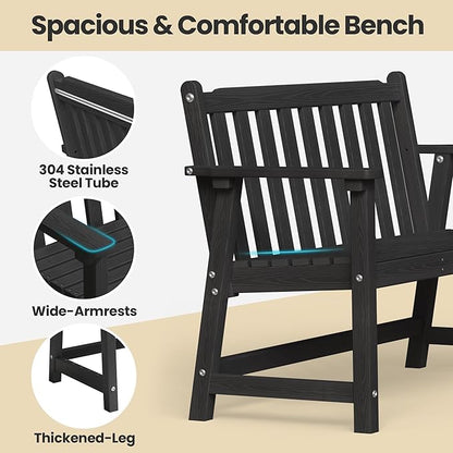 Ciokea 48" Outdoor Bench Set of 2, HDPE Weatherproof Garden Bench, 2-Person Memorial Benches with 550 Lbs, Waterproof Patio Porch Benches for Outside Business Deck Office Backyard Balcony, Black