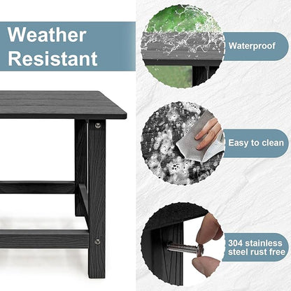 Outdoor Side Table, HDPS Single Adirondack Side Table Weather Resistant, Outside Table for Adirondack Chair, Outside End Table for Patio, Pool, Deck, Porch, Patio or Indoor Use, Black