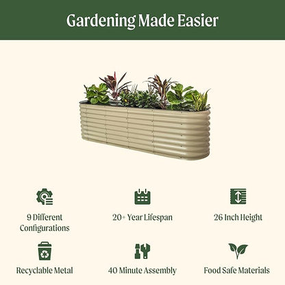 Vego garden 26" Extra Tall Raised Garden Bed Kits, 9 in 1 Modular Raised Planter Box for Vegetables Flowers Fruits Oval Metal Raised Garden-Olive Green