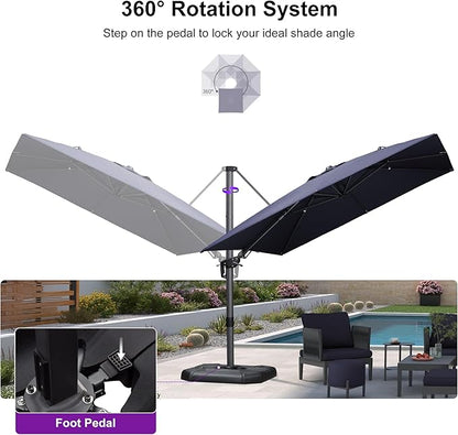 PURPLE LEAF 9' X 12' Right-left Tilt Patio Umbrella with Base Outdoor Cantilever Swivel Rectangle Umbrella Aluminum Offset Umbrella with 360-degree Rotation for Garden Deck Pool Patio Navy