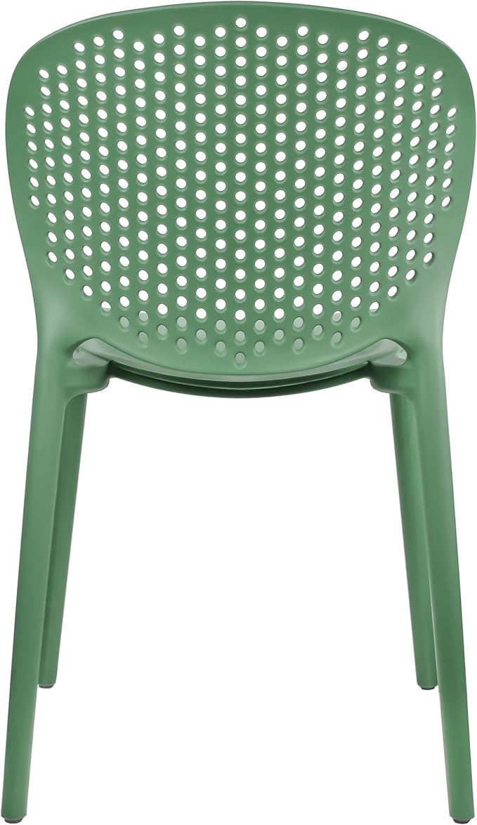 Green Plastic Patio Dining Chair Set of 2, Stackable & Weatherproof