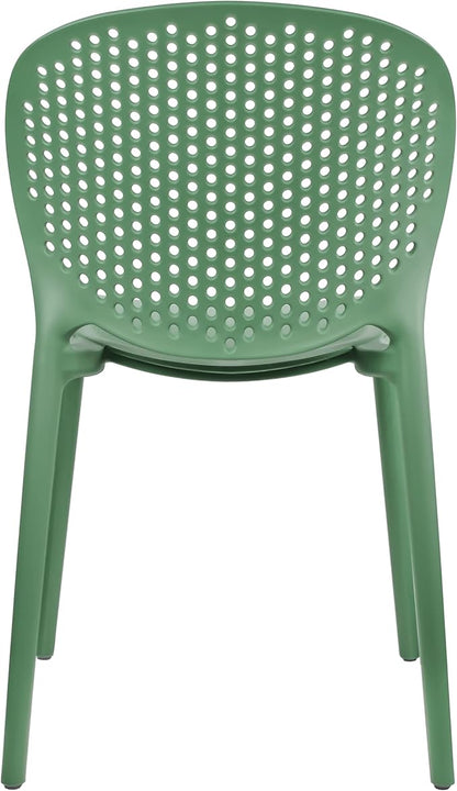 Green Plastic Patio Dining Chair Set of 2, Stackable & Weatherproof